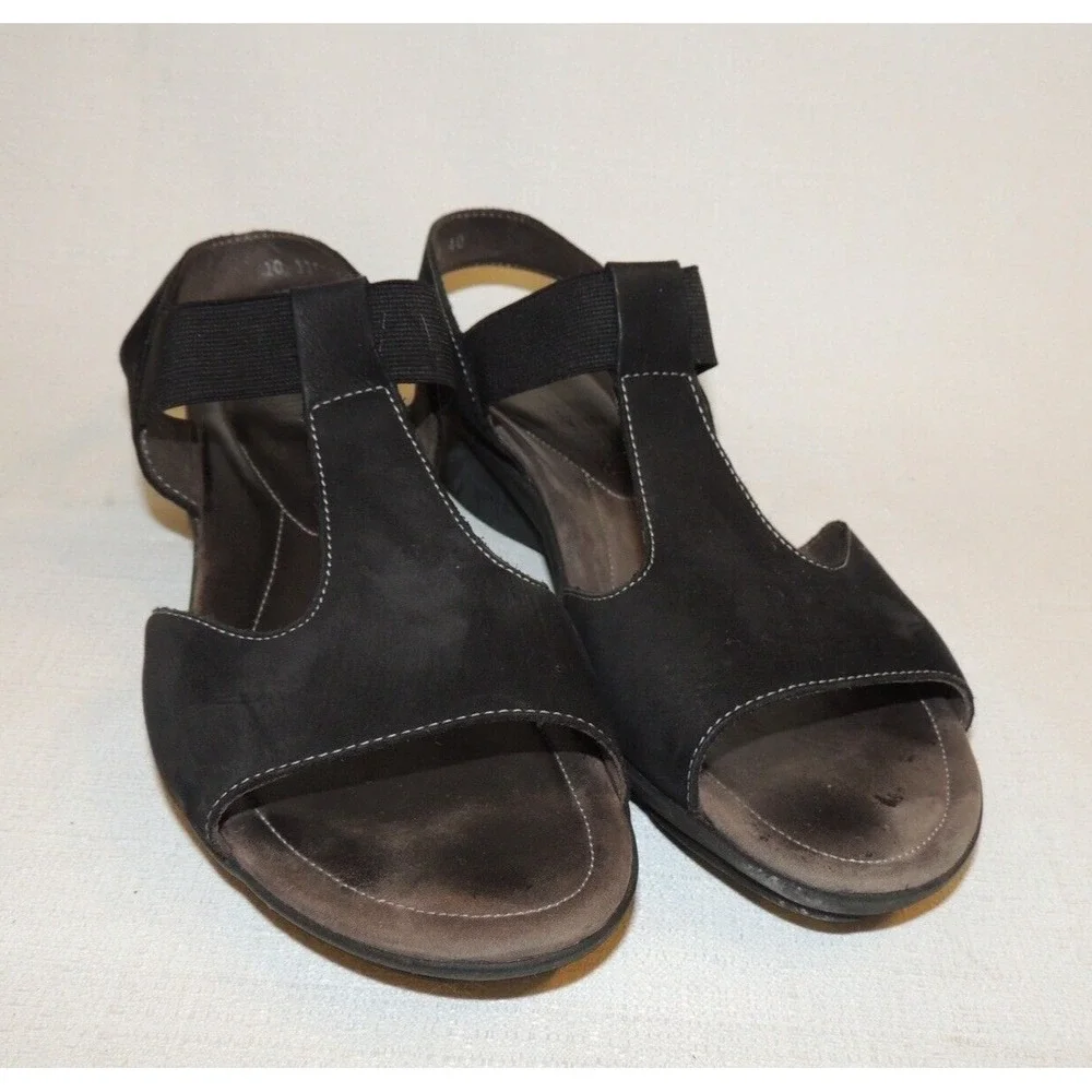 Mephisto Wedge Sandals Women 9 Black Nubuck Comfort‎ Walking Slingback Lagenlook